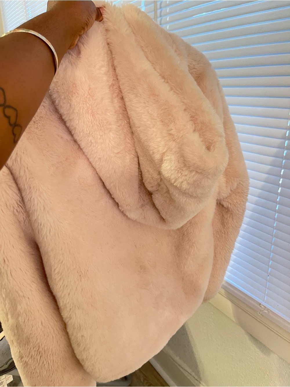 Me Jane Plush Hooded Teddy Jacket in Soft Pink